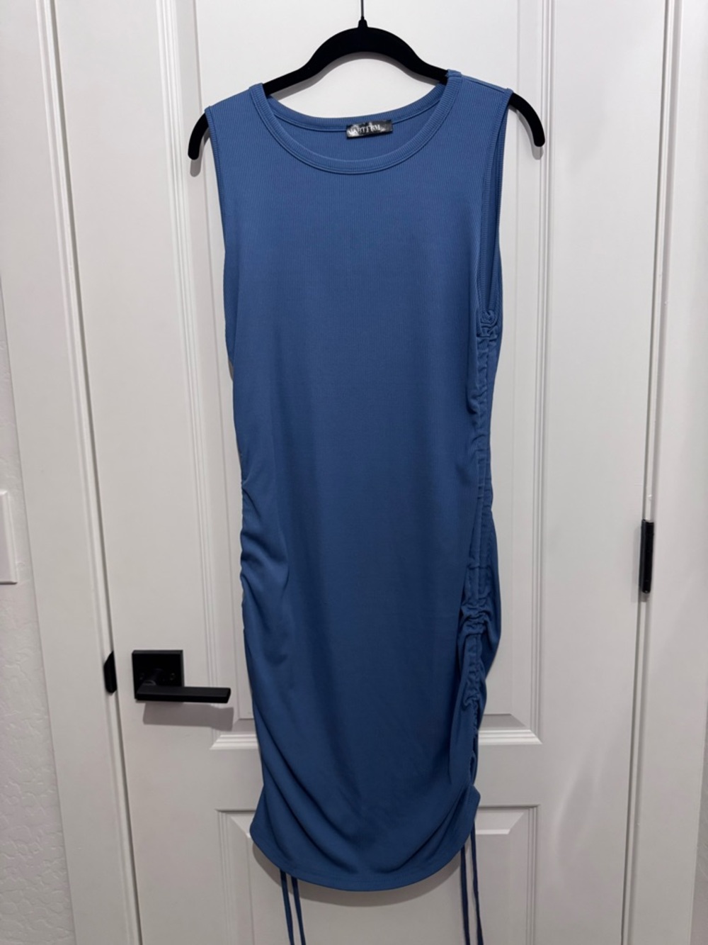 Sleeveless Blue Ruched Side Tank Dress